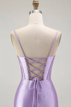 Roxo Sereia Espartilho Ruched LongosVestido De Baile com Fenda