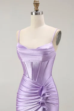 Roxo Sereia Espartilho Ruched LongosVestido De Baile com Fenda