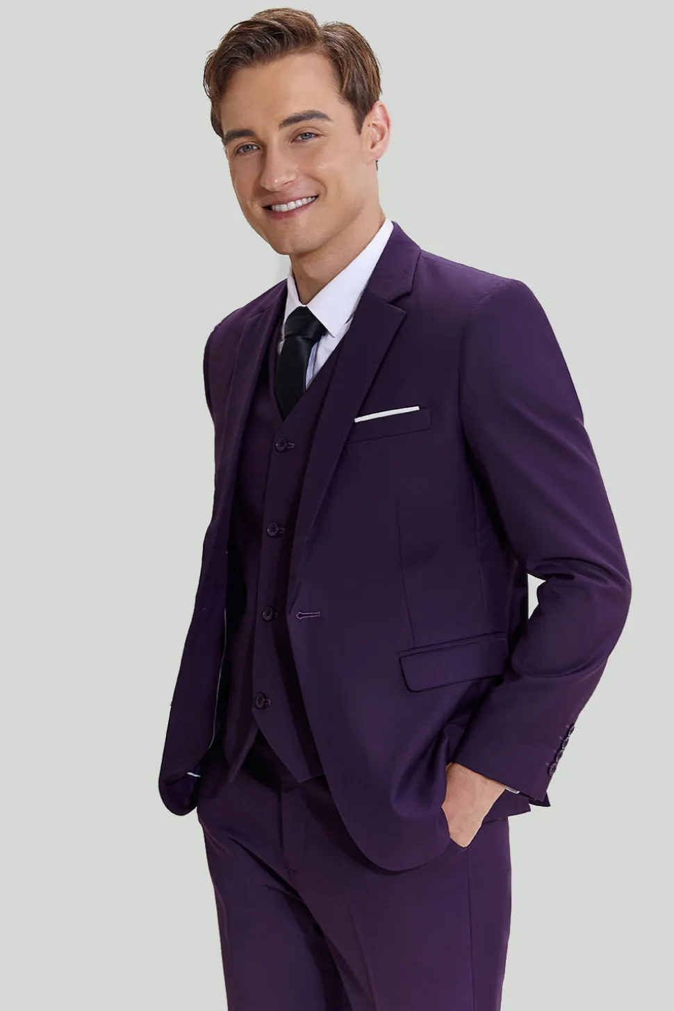 Roxo ternos masculinos lapela entalhada