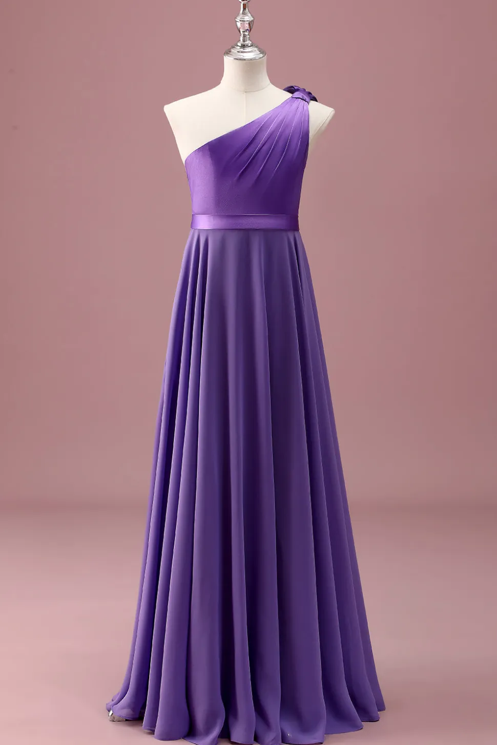 Roxo Um Ombro Uma Linha plissado Chiffon Junior Vestido Madrinha