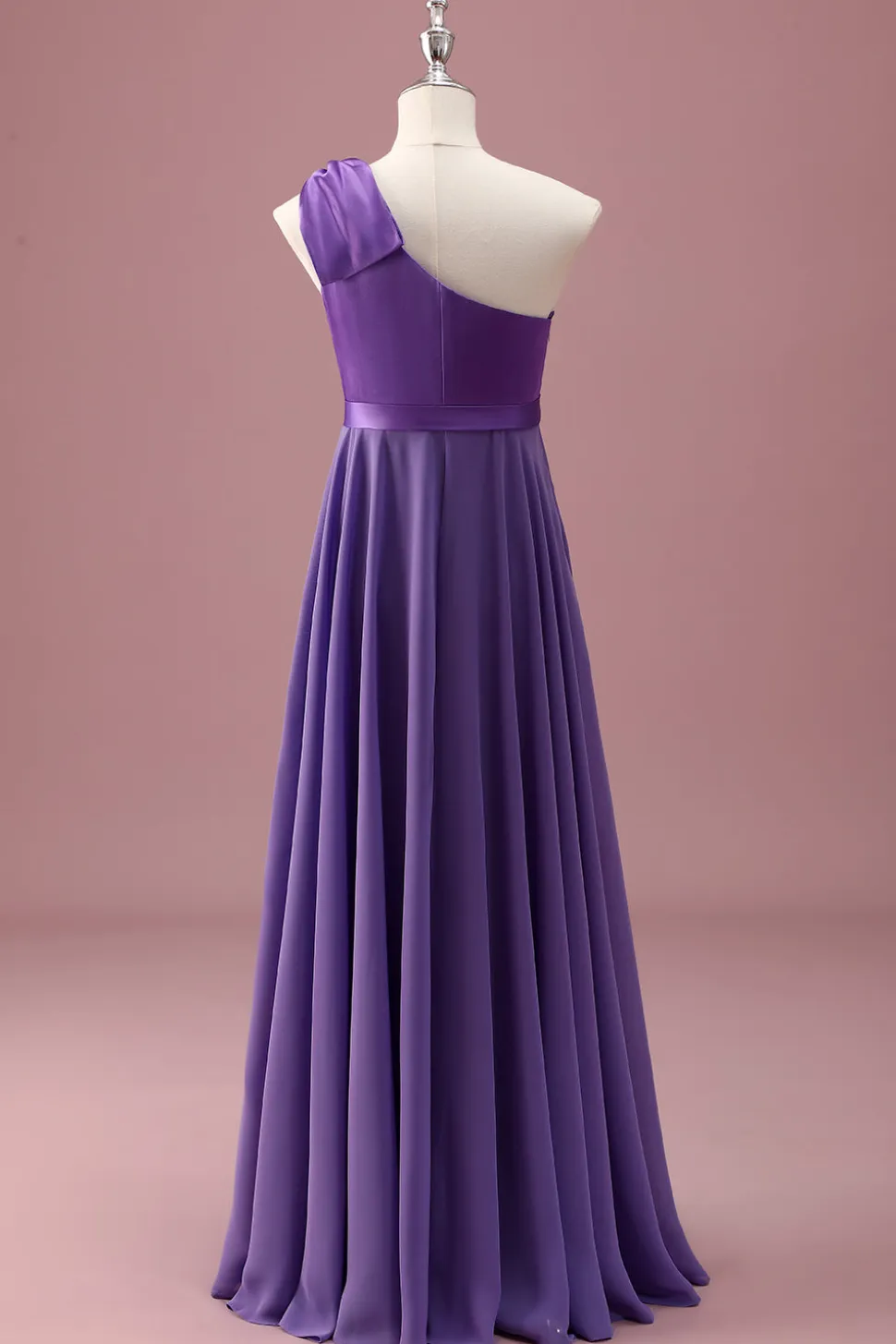 Roxo Um Ombro Uma Linha plissado Chiffon Junior Vestido Madrinha