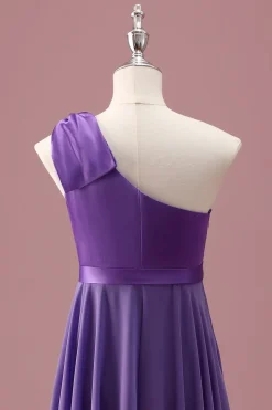 Roxo Um Ombro Uma Linha plissado Chiffon Junior Vestido Madrinha