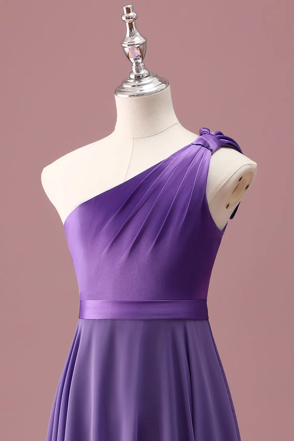 Roxo Um Ombro Uma Linha plissado Chiffon Junior Vestido Madrinha