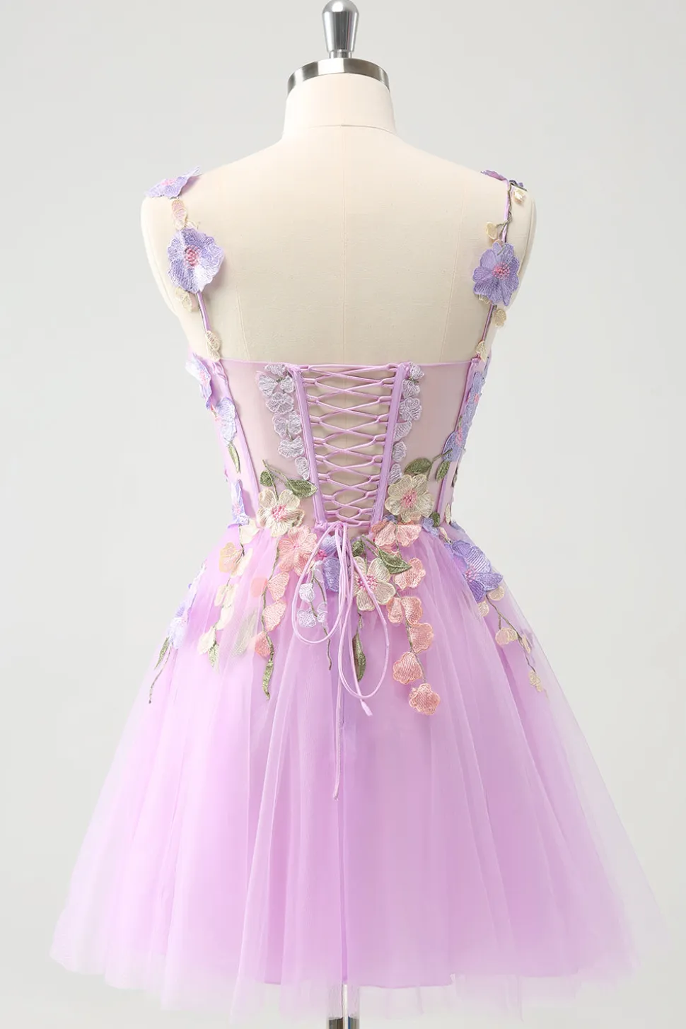 Roxo Uma Linha Halter Flores Tule Vestido Curto Homecoming