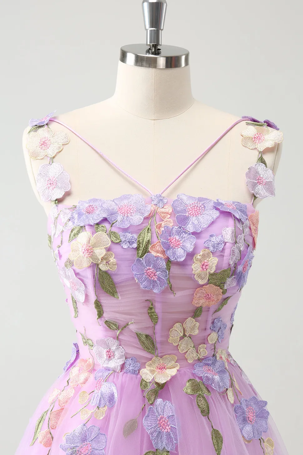 Roxo Uma Linha Halter Flores Tule Vestido Curto Homecoming