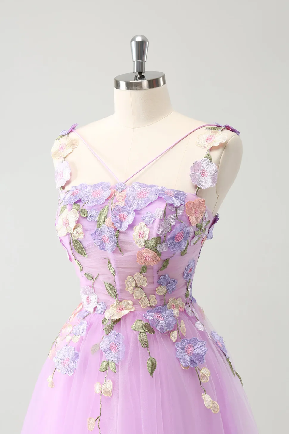 Roxo Uma Linha Halter Flores Tule Vestido Curto Homecoming