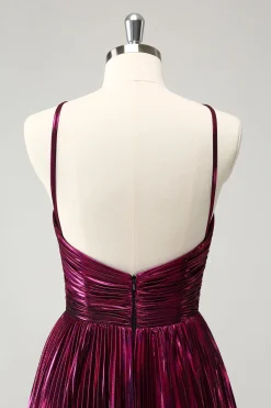 Roxo Uma linha Halter plissado vestido curto Homecoming com oco para fora