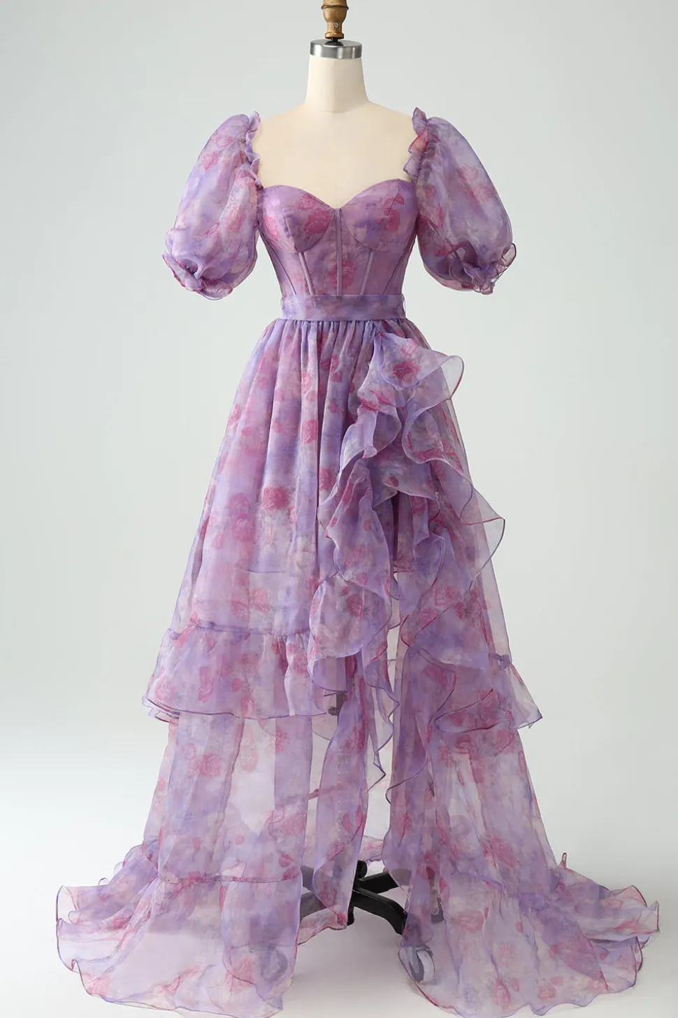 Roxo Uma Linha Pescoço Quadrado Corset Prom Dress Com Fenda