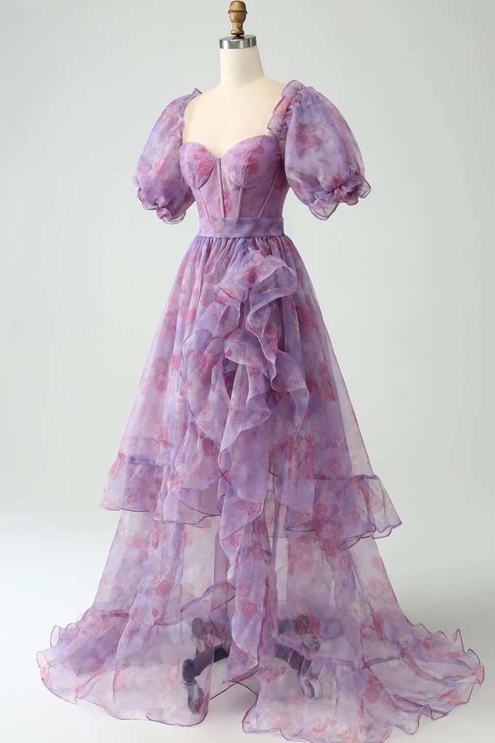 Roxo Uma Linha Pescoço Quadrado Corset Prom Dress Com Fenda