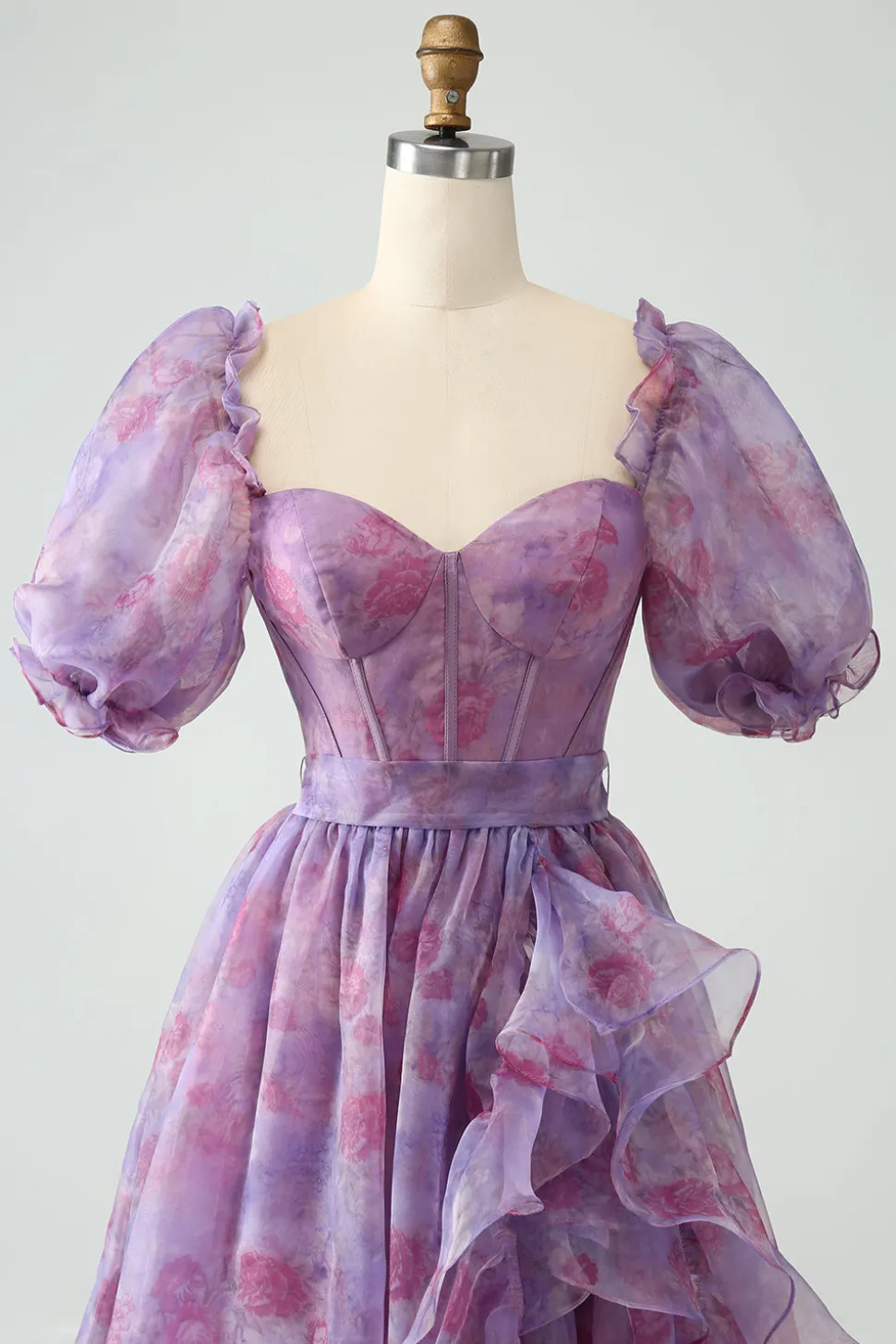 Roxo Uma Linha Pescoço Quadrado Corset Prom Dress Com Fenda