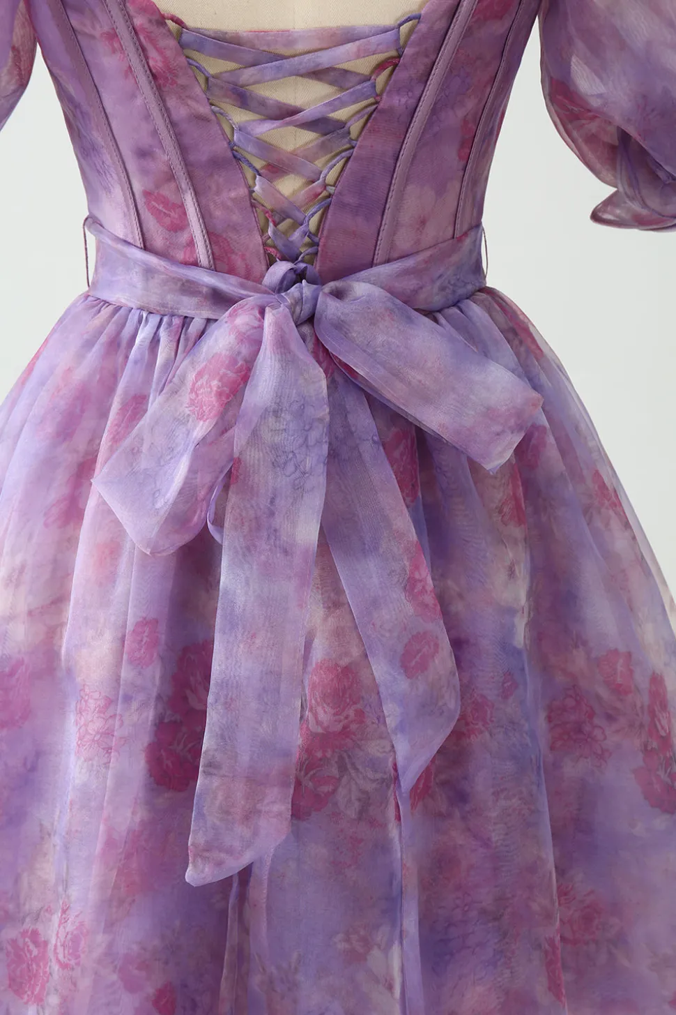 Roxo Uma Linha Pescoço Quadrado Corset Prom Dress Com Fenda