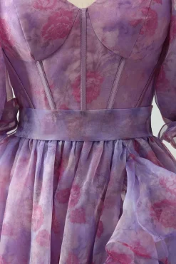 Roxo Uma Linha Pescoço Quadrado Corset Prom Dress Com Fenda