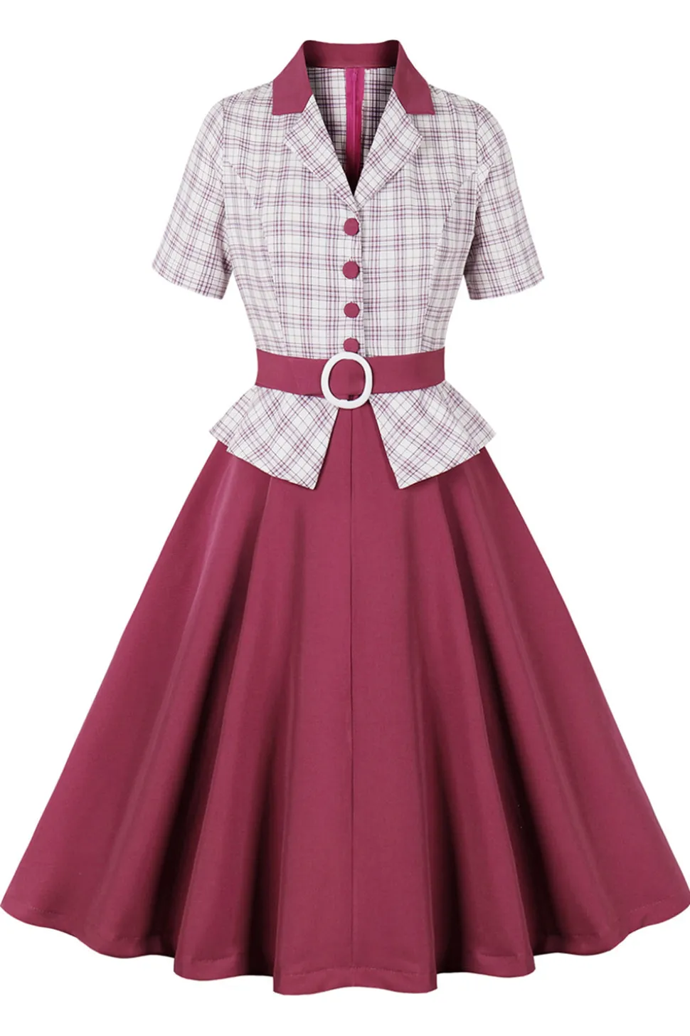 roxo vermelho xadrez mangas curtas swing vestido dos anos 1950