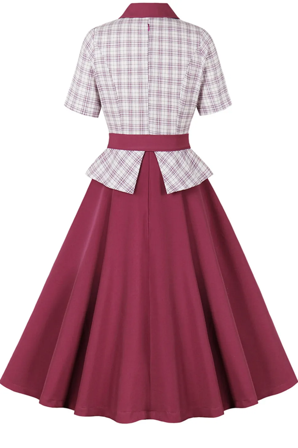 roxo vermelho xadrez mangas curtas swing vestido dos anos 1950