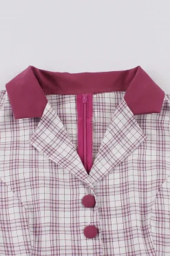 roxo vermelho xadrez mangas curtas swing vestido dos anos 1950