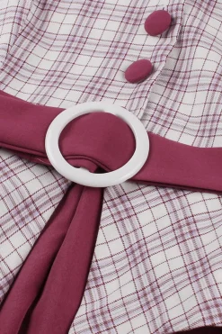 roxo vermelho xadrez mangas curtas swing vestido dos anos 1950