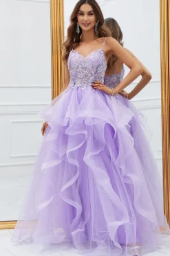 Roxo Vestido de Baile Com Renda