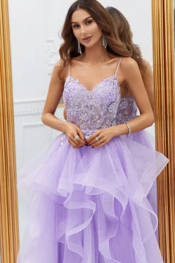 Roxo Vestido de Baile Com Renda