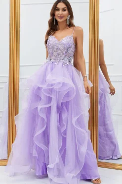 Roxo Vestido de Baile Com Renda