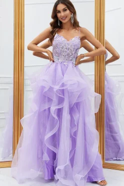 Roxo Vestido de Baile Com Renda