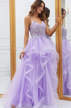 Roxo Vestido de Baile Com Renda