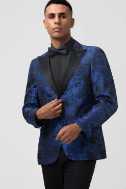 Royal Blue 2 Piece Pico Lapel Jacquard Fatos de Baile de Formatura Masculino