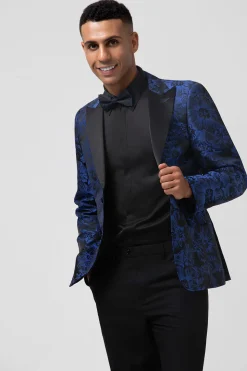 Royal Blue 2 Piece Pico Lapel Jacquard Fatos de Baile de Formatura Masculino