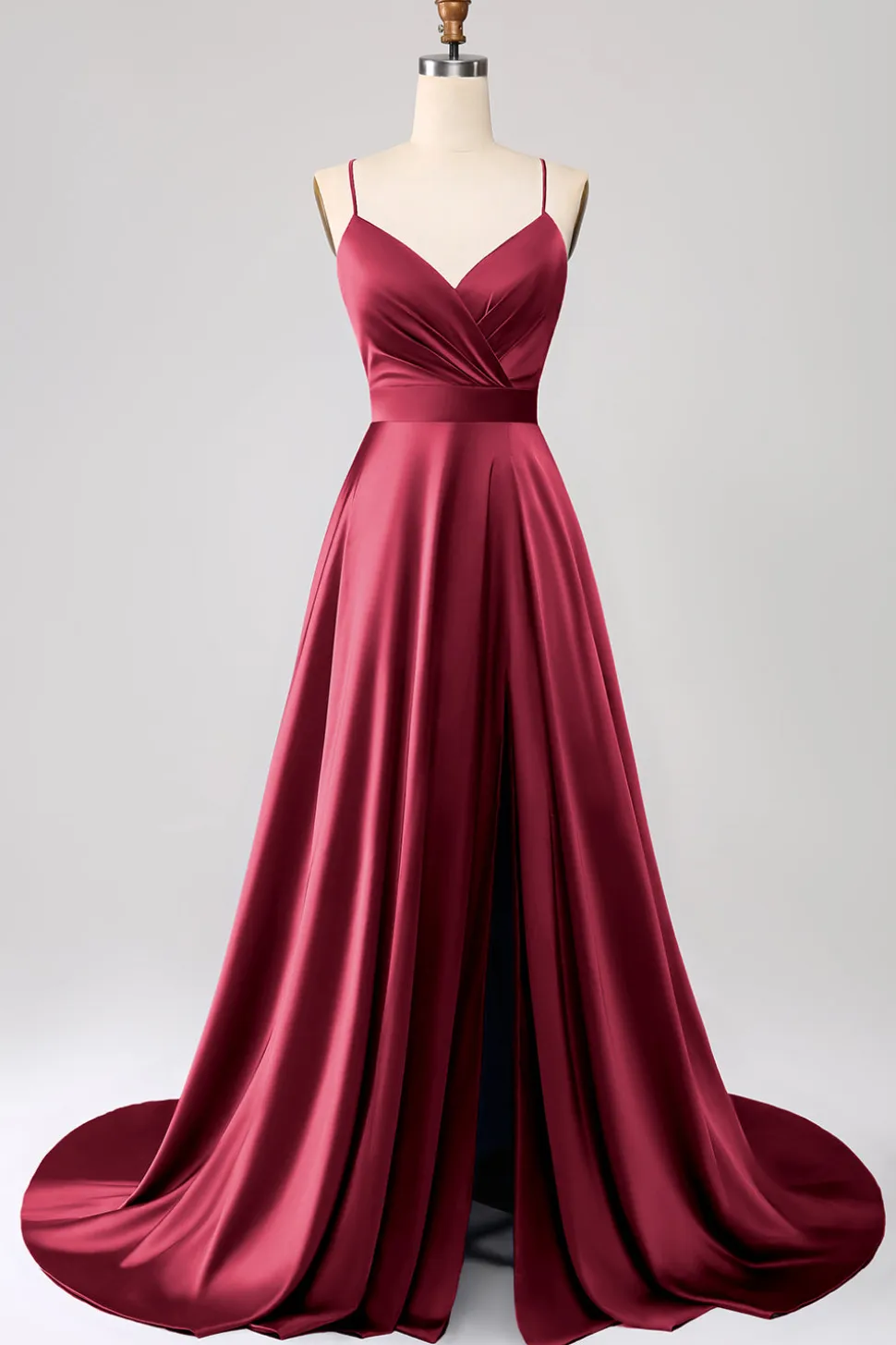 Royal Blue A Line Spaghetti Correias Cetim Prom Dress com Fenda