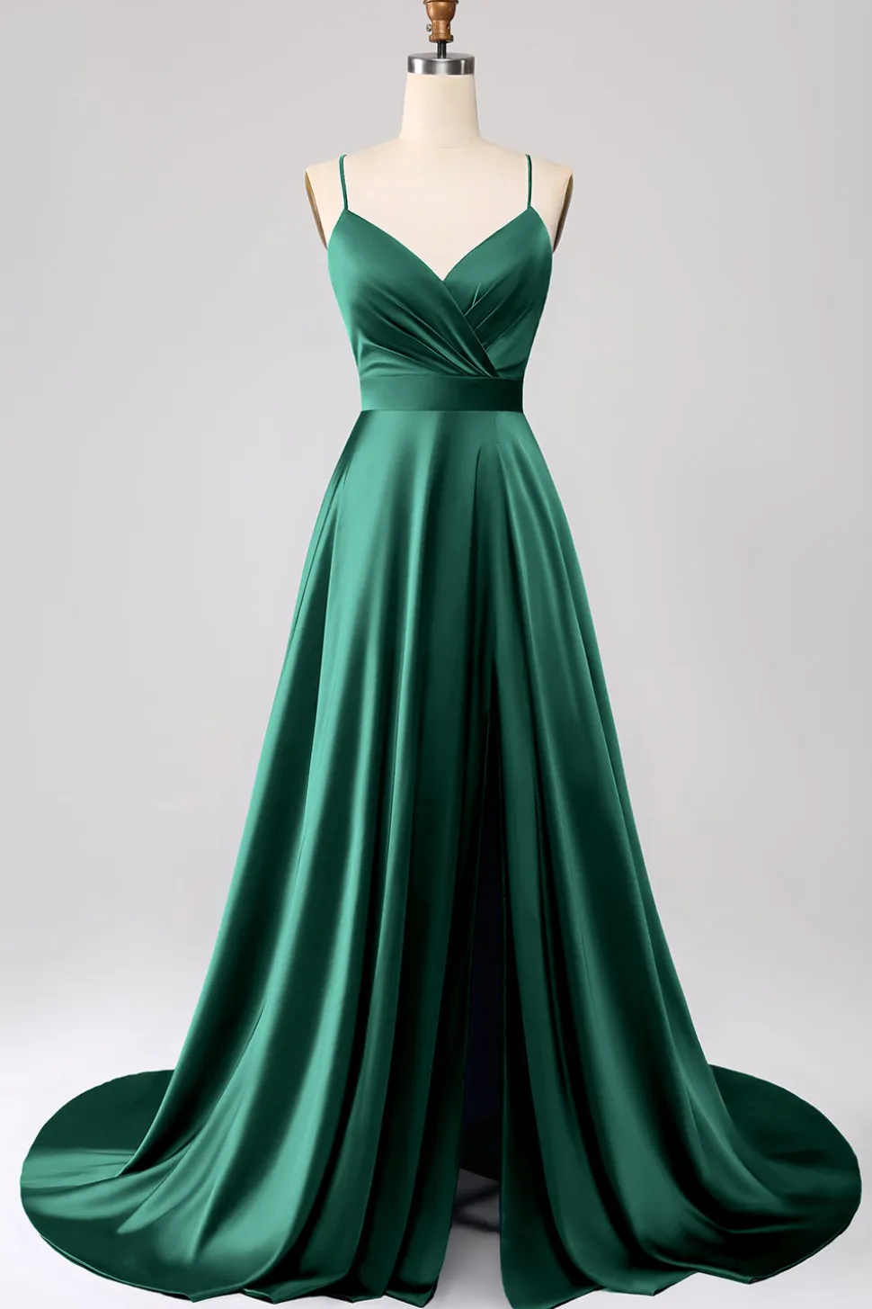 Royal Blue A Line Spaghetti Correias Cetim Prom Dress com Fenda