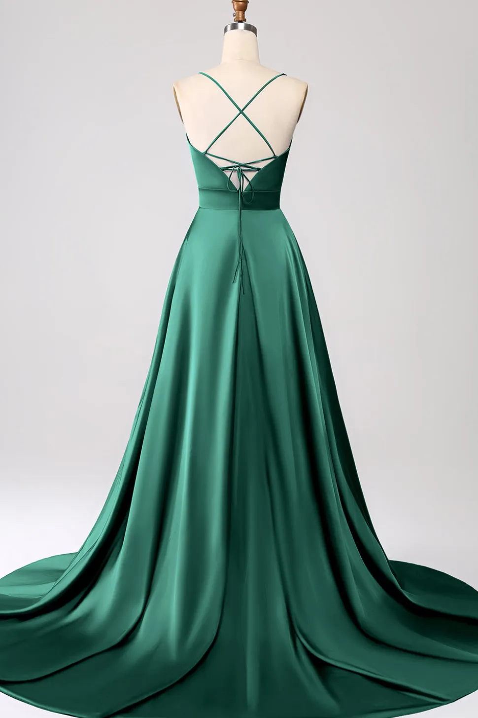 Royal Blue A Line Spaghetti Correias Cetim Prom Dress com Fenda