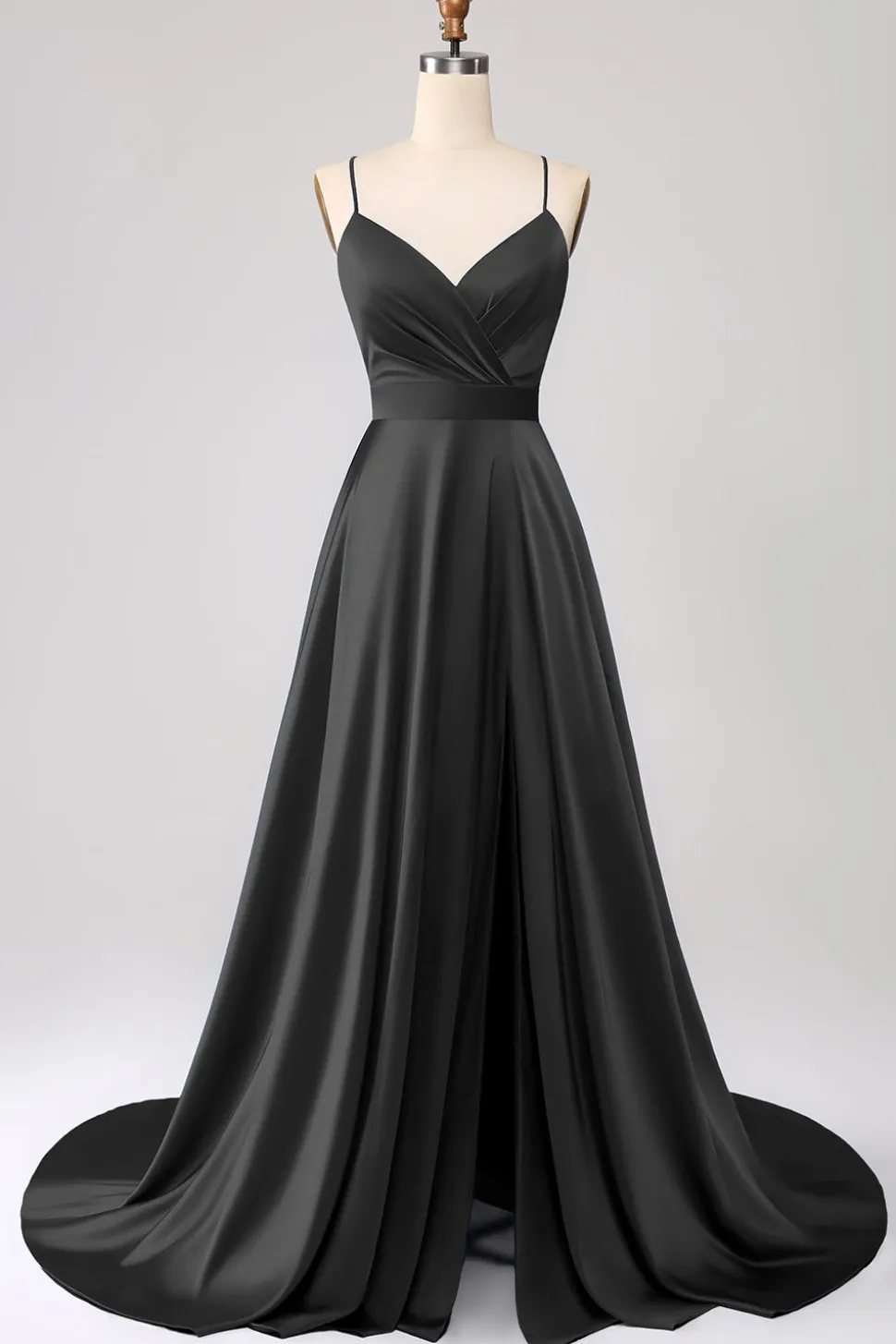 Royal Blue A Line Spaghetti Correias Cetim Prom Dress com Fenda