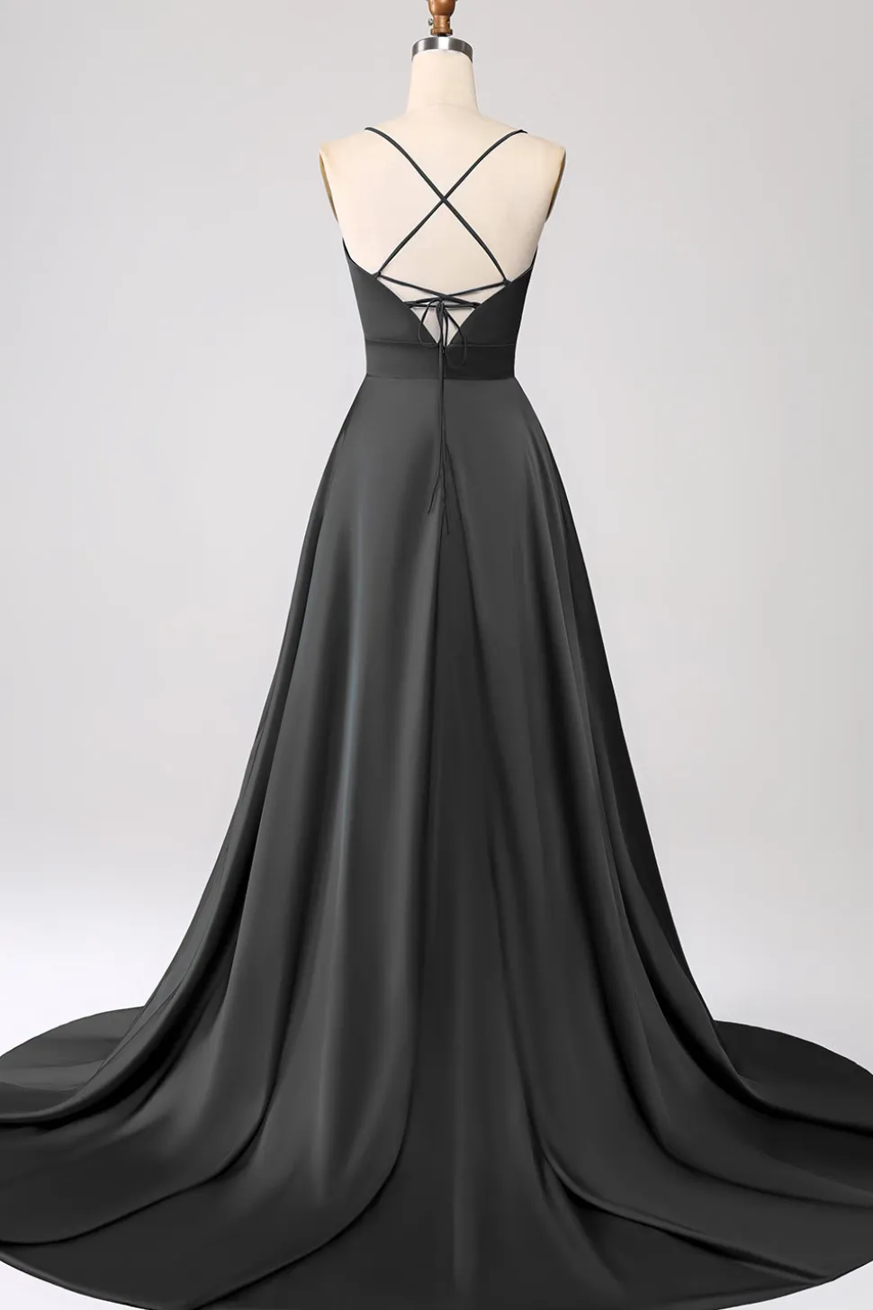Royal Blue A Line Spaghetti Correias Cetim Prom Dress com Fenda