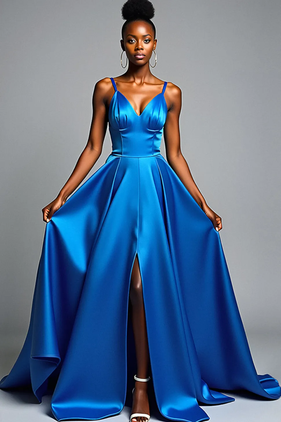 Royal Blue A Line Spaghetti Correias Cetim Vestido Formal com Fenda