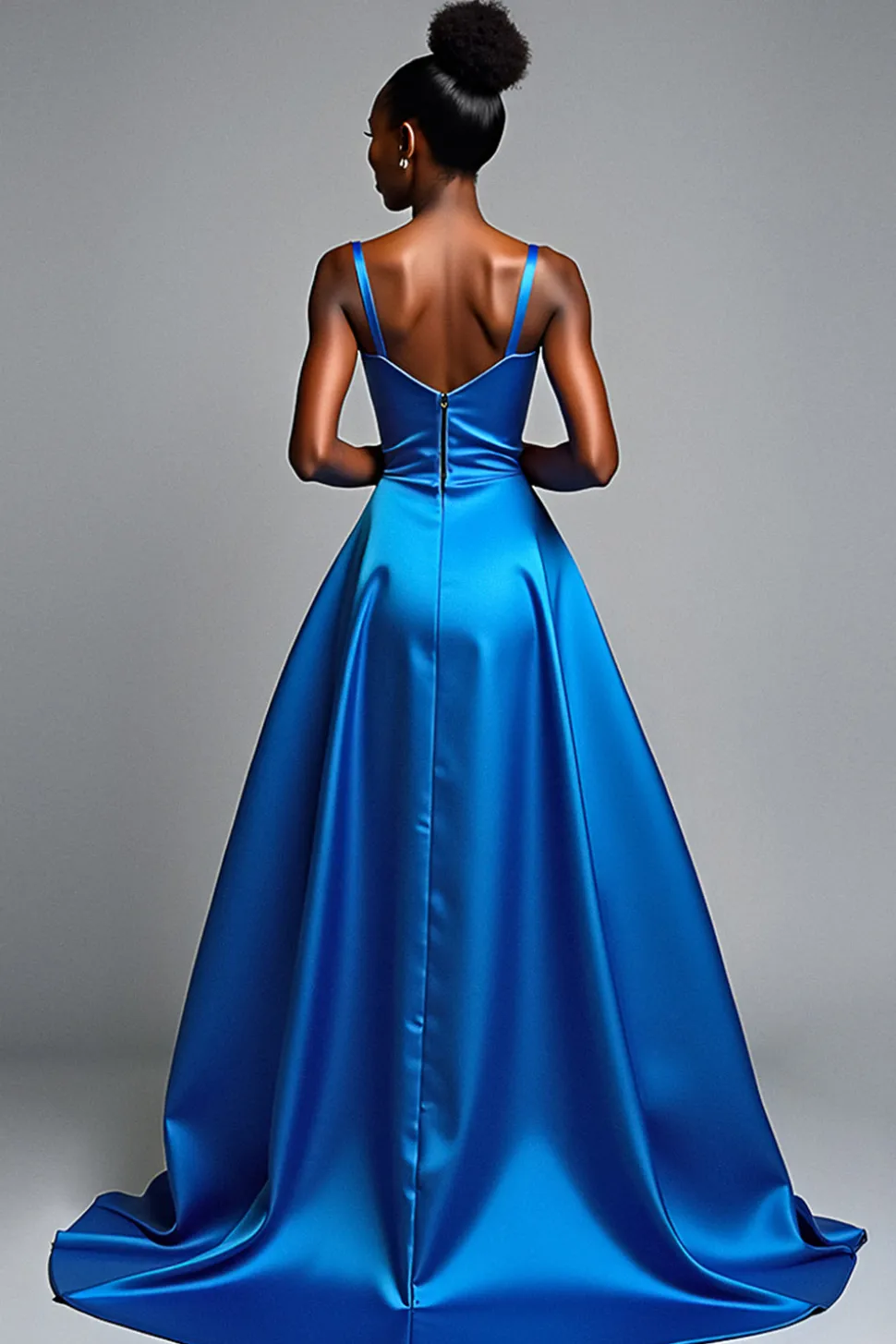 Royal Blue A Line Spaghetti Correias Cetim Vestido Formal com Fenda