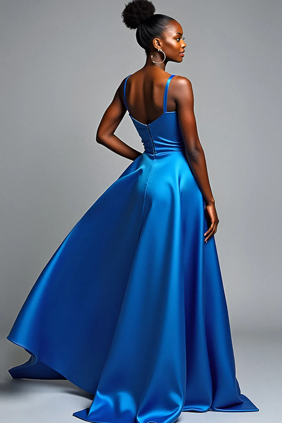 Royal Blue A Line Spaghetti Correias Cetim Vestido Formal com Fenda