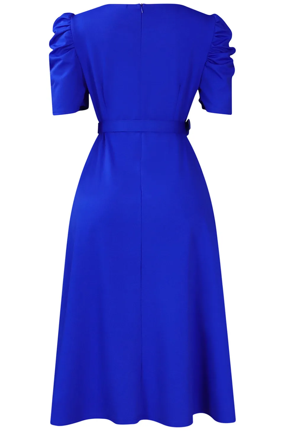 Royal Blue A Line V Neck mangas curtas vestido de cocktail com cinto