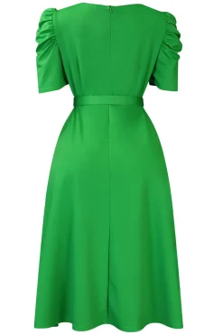 Royal Blue A Line V Neck mangas curtas vestido de cocktail com cinto