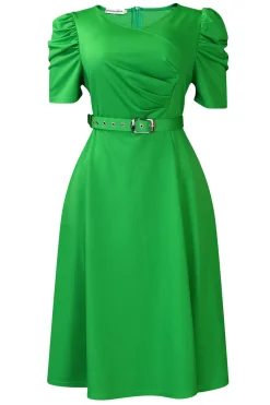 Royal Blue A Line V Neck mangas curtas vestido de cocktail com cinto