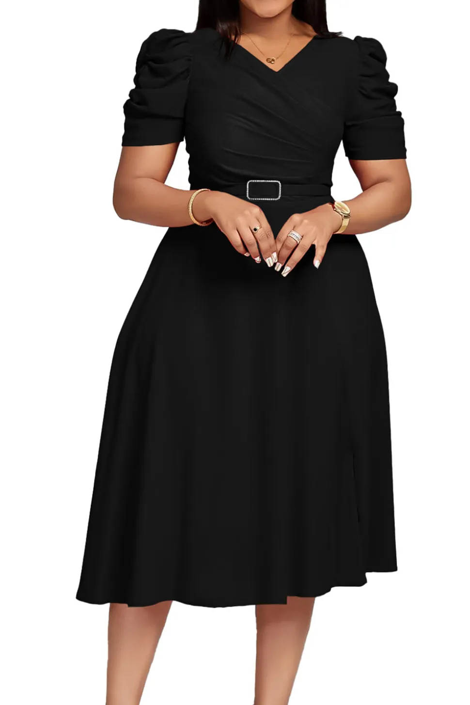 Royal Blue A Line V Neck mangas curtas vestido de cocktail com cinto