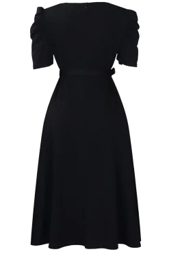 Royal Blue A Line V Neck mangas curtas vestido de cocktail com cinto