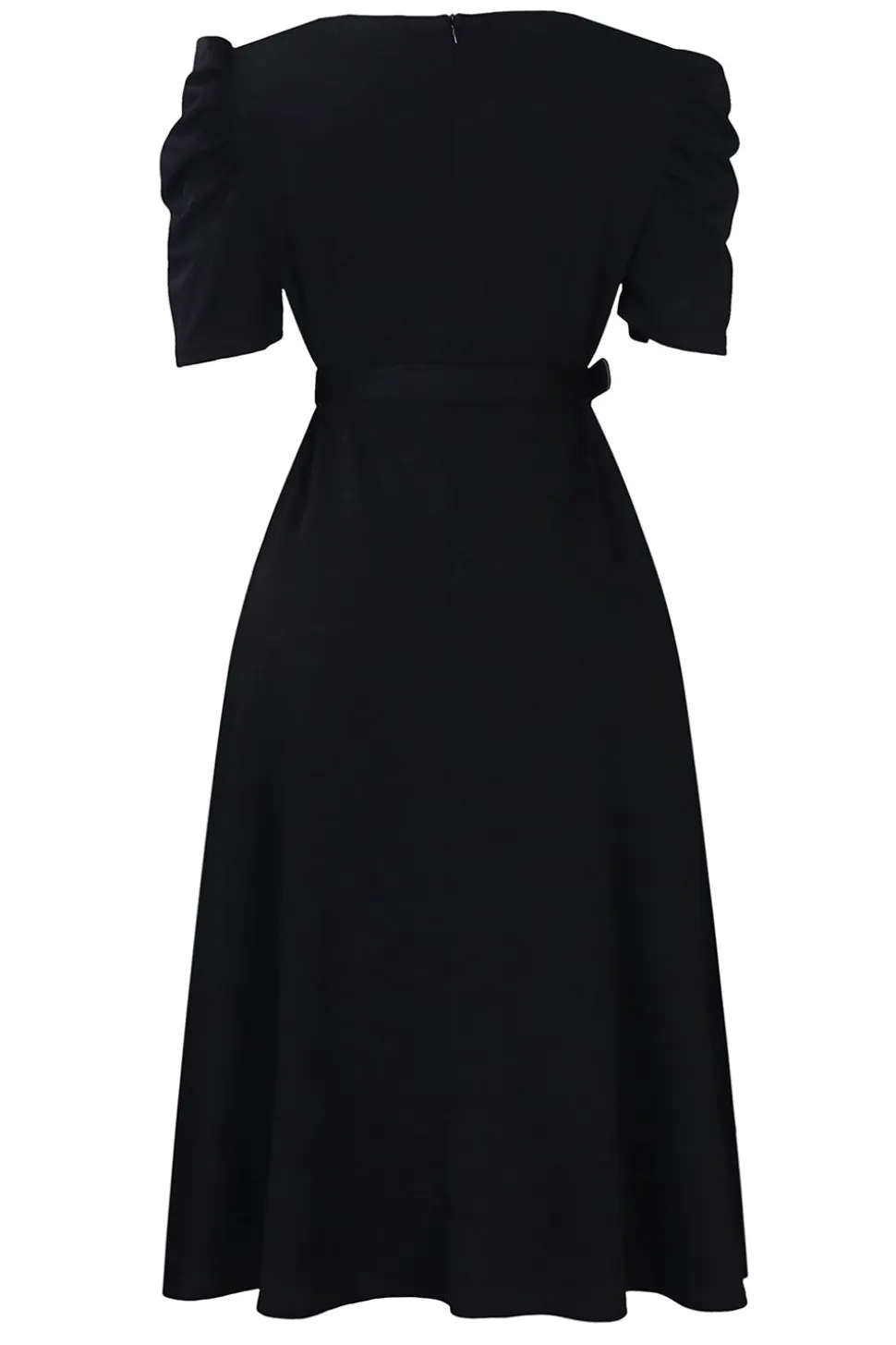 Royal Blue A Line V Neck mangas curtas vestido de cocktail com cinto