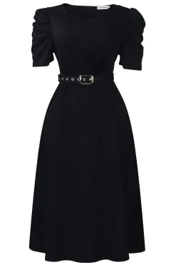 Royal Blue A Line V Neck mangas curtas vestido de cocktail com cinto
