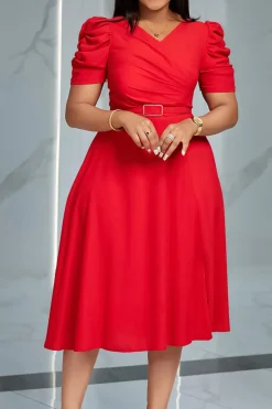 Royal Blue A Line V Neck mangas curtas vestido de cocktail com cinto