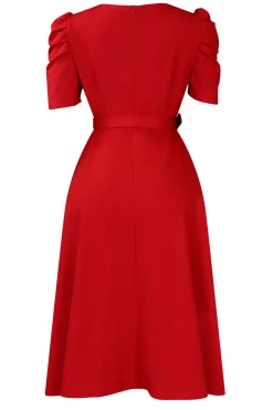 Royal Blue A Line V Neck mangas curtas vestido de cocktail com cinto