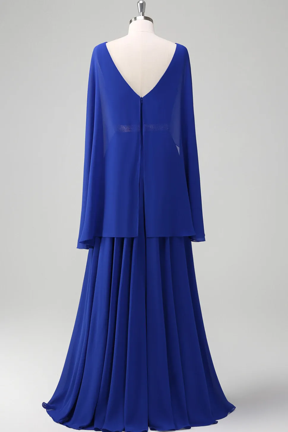 Royal Blue A Line V-neck Chiffon Long Mother Dress com cinto