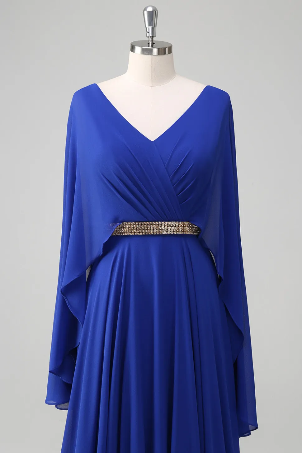 Royal Blue A Line V-neck Chiffon Long Mother Dress com cinto