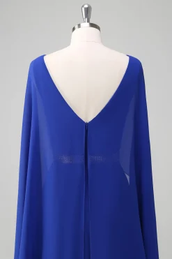 Royal Blue A Line V-neck Chiffon Long Mother Dress com cinto