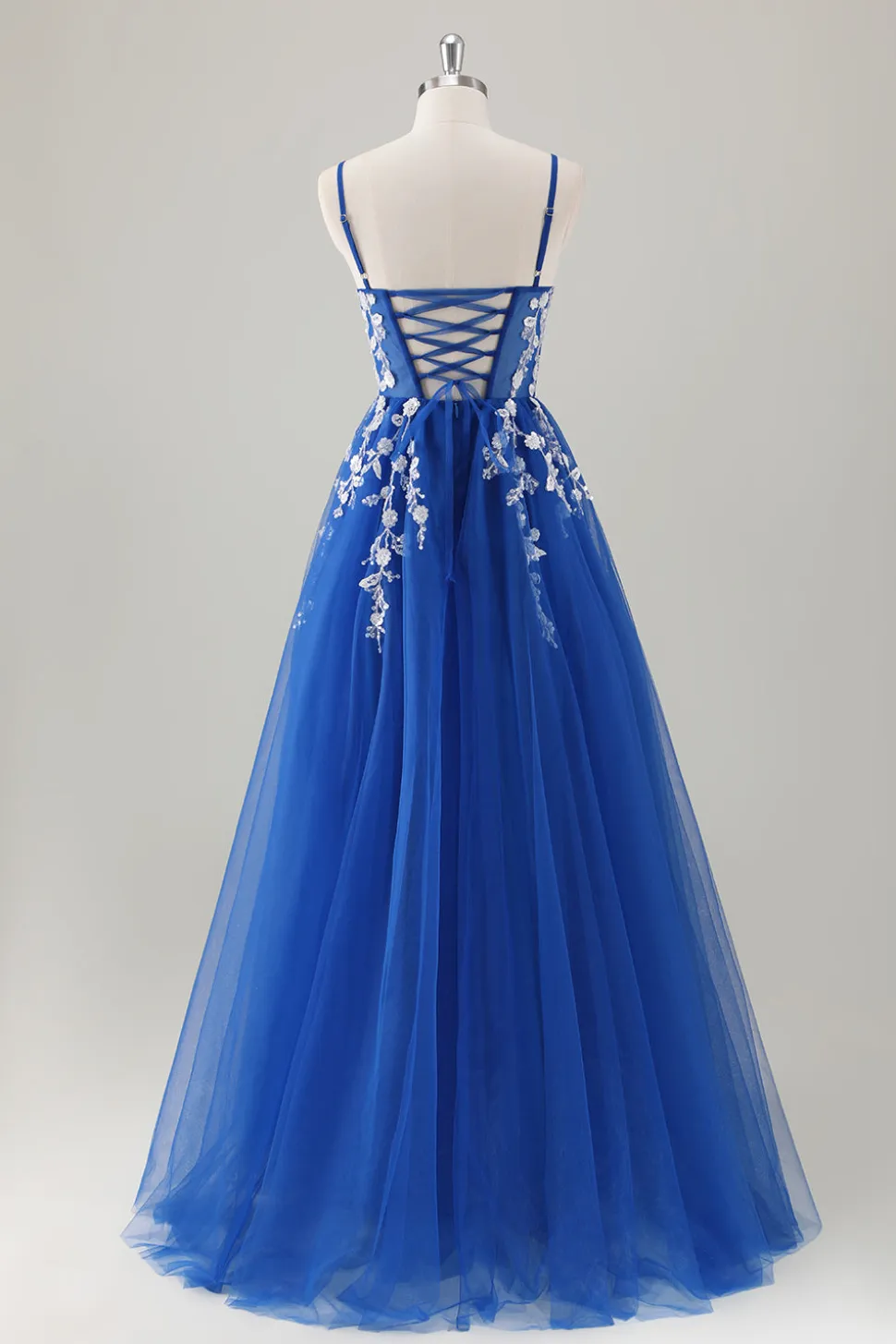 Royal Blue Ball-Gown Long Appliqued Prom Dress com Fenda