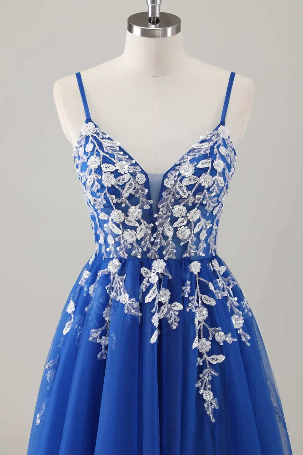 Royal Blue Ball-Gown Long Appliqued Prom Dress com Fenda