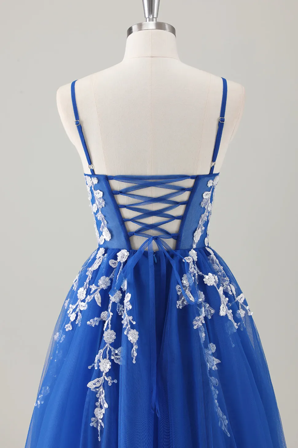 Royal Blue Ball-Gown Long Appliqued Prom Dress com Fenda
